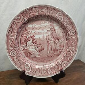 Spode Georgian Archive "Woodman" Dinner Plate Cranberry Pink Red 10.25" England